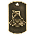 3-D Metal Dog Tag - Wrestling - Antique Bronze - 2" x 1-1/8"